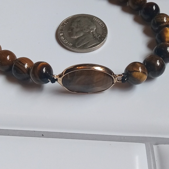 Men's Natural Tiger's Eye Stone Beaded Adjustable Leather Weave Slide Bracelet - Picture 6 of 7